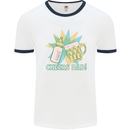 Cheers Dad Beer & Bottle Funny Father's Day Mens White Ringer T-Shirt White/Navy Blue