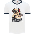 Rock n Roll Pug Funny Guitar Heavy Metal Mens White Ringer T-Shirt White/Navy Blue