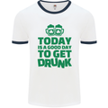 Good Day to Get Drunk St. Patrick's Day Mens White Ringer T-Shirt White/Navy Blue