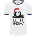 Xmas Let it Snow Funny Christmas Mens White Ringer T-Shirt White/Navy Blue