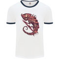 Steampunk Chameleon Iguana Reptile Lizard Mens White Ringer T-Shirt White/Navy Blue