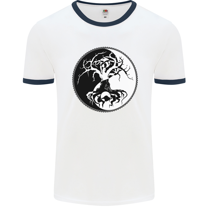 Yggdrasil Tree Mens White Ringer T-Shirt White/Navy Blue
