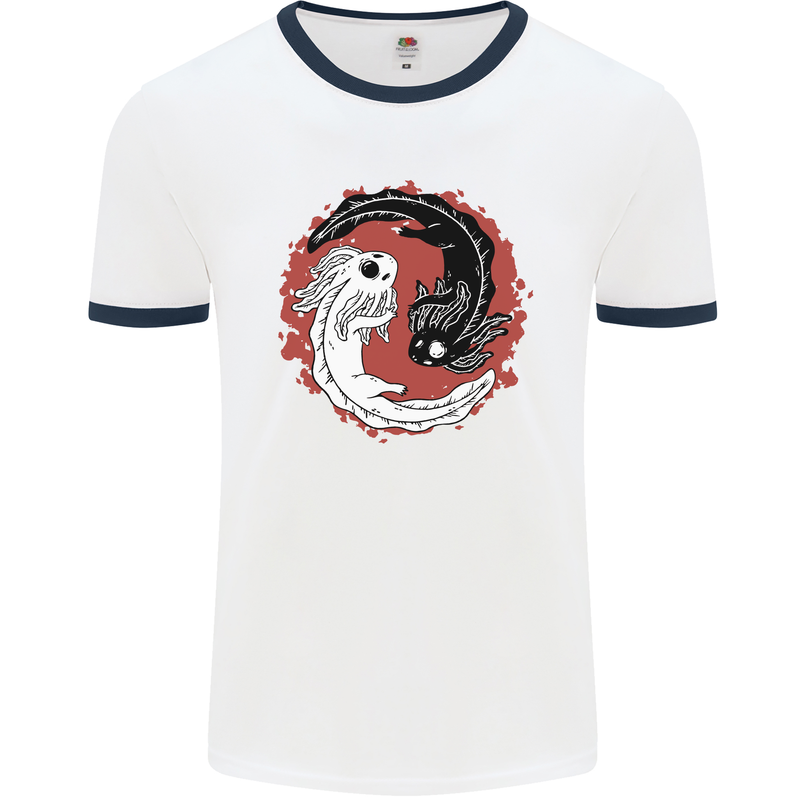 Yin Yang Axoloti Mens Ringer T-Shirt White/Navy Blue