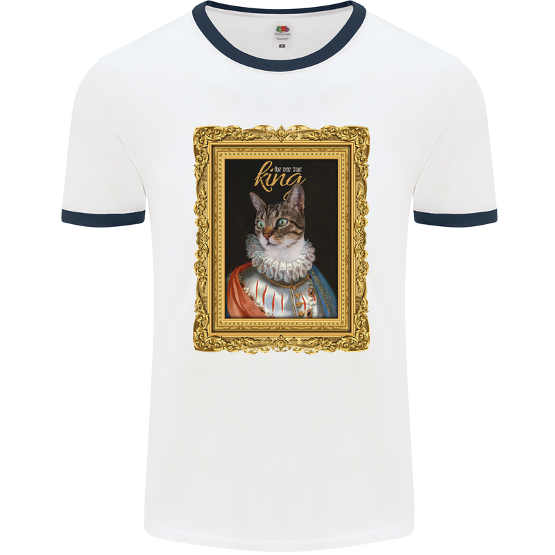 The One True Cat King Funny Mens White Ringer T-Shirt White/Navy Blue