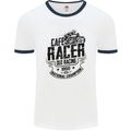 Cafe Racer Old Racing Motorcycle Biker Mens White Ringer T-Shirt White/Navy Blue