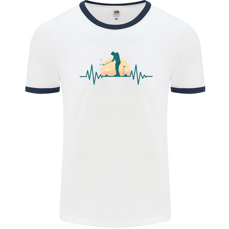 Golf Heartbeat Pulse Mens White Ringer T-Shirt White/Navy Blue