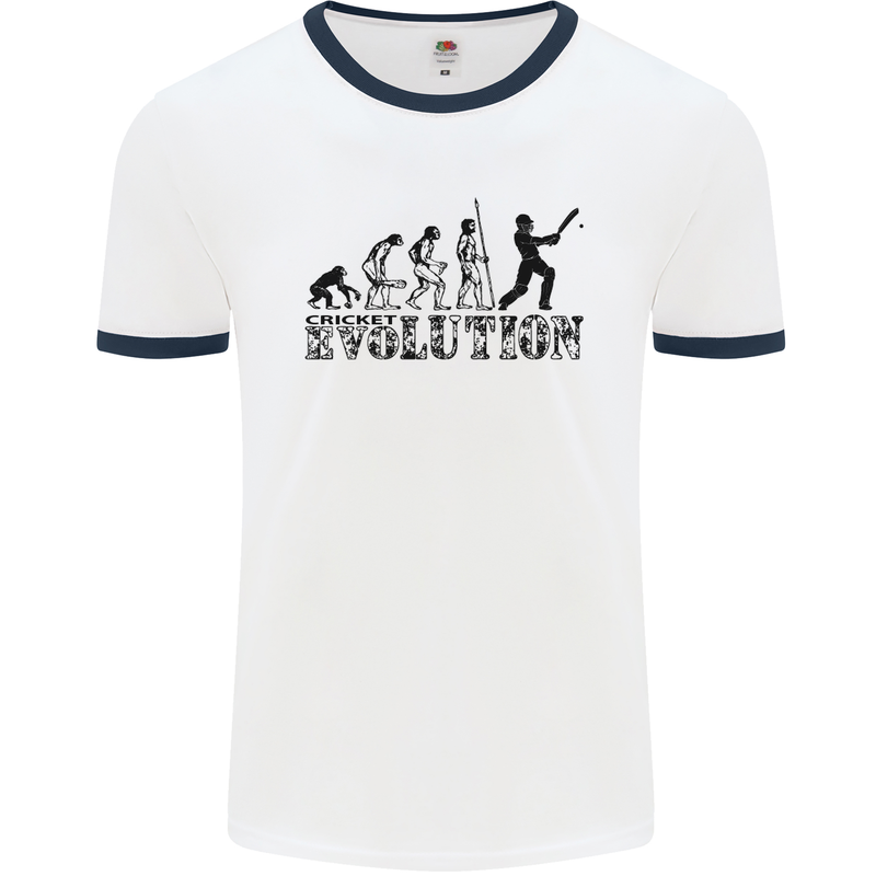 Evolution of a Cricketer Cricket Funny Mens White Ringer T-Shirt White/Navy Blue