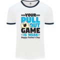 Pull Out Game Funny Offensive Fathers Day Mens Ringer T-Shirt White/Navy Blue