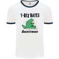 T-Rex Hates Backstroke Funny Swimming Swim Mens White Ringer T-Shirt White/Navy Blue