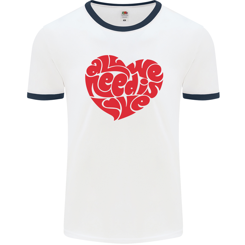 All You Need Is Love Heart Peace Mens White Ringer T-Shirt White/Navy Blue