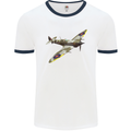 A Supermarine Spitfire Fying Solo Mens White Ringer T-Shirt White/Navy Blue