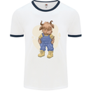 An Infant Highland Cow Cattle Bull Mens Ringer T-Shirt White/Navy Blue