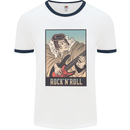 A Sumo Wrestler Playing the Electric Guitar Mens White Ringer T-Shirt White/Navy Blue