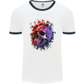 Skull With Spider Flowers and Spider Mens White Ringer T-Shirt White/Navy Blue