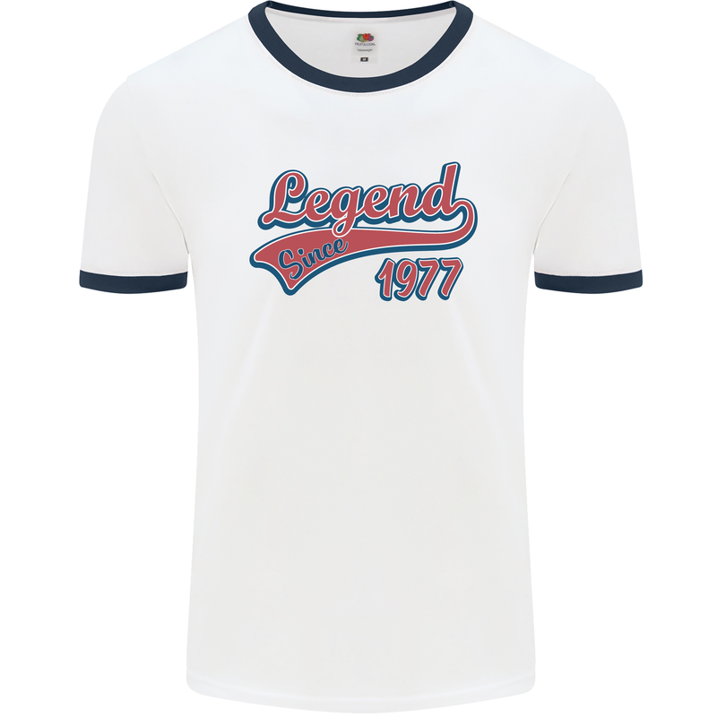 Legend Since 46th Birthday 1977 Mens Ringer T-Shirt White/Navy Blue