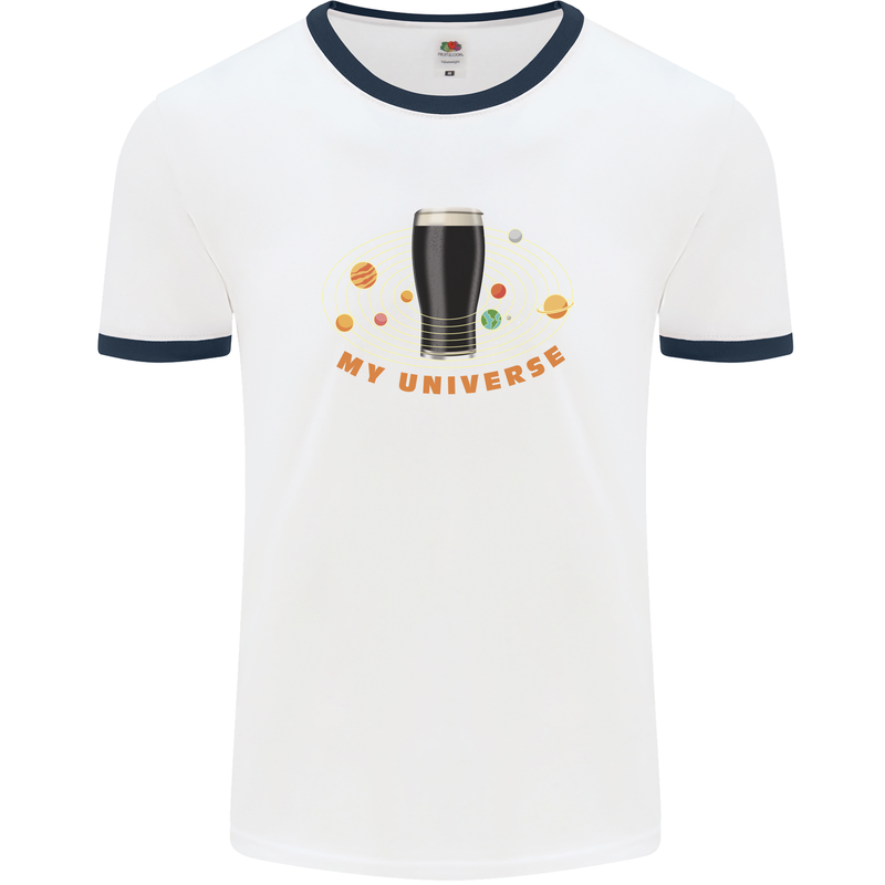 My Guiness Universe Mens White Ringer T-Shirt White/Navy Blue