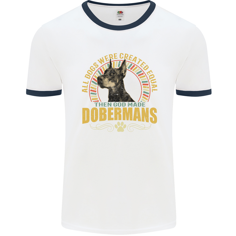 A Dobermans Dog Mens Ringer T-Shirt White/Navy Blue