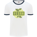 Vegan Mens White Ringer T-Shirt White/Navy Blue