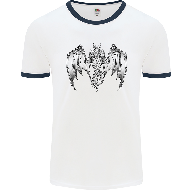 Serpent Dragon Gothic Fantasy Heavy Metal Mens White Ringer T-Shirt White/Navy Blue