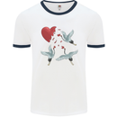 Crane Heart Anti Valentines Day Single Funny Mens Ringer T-Shirt White/Navy Blue