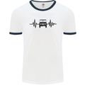 4X4 Heart Beat Pulse Off Road Roading Mens White Ringer T-Shirt White/Navy Blue