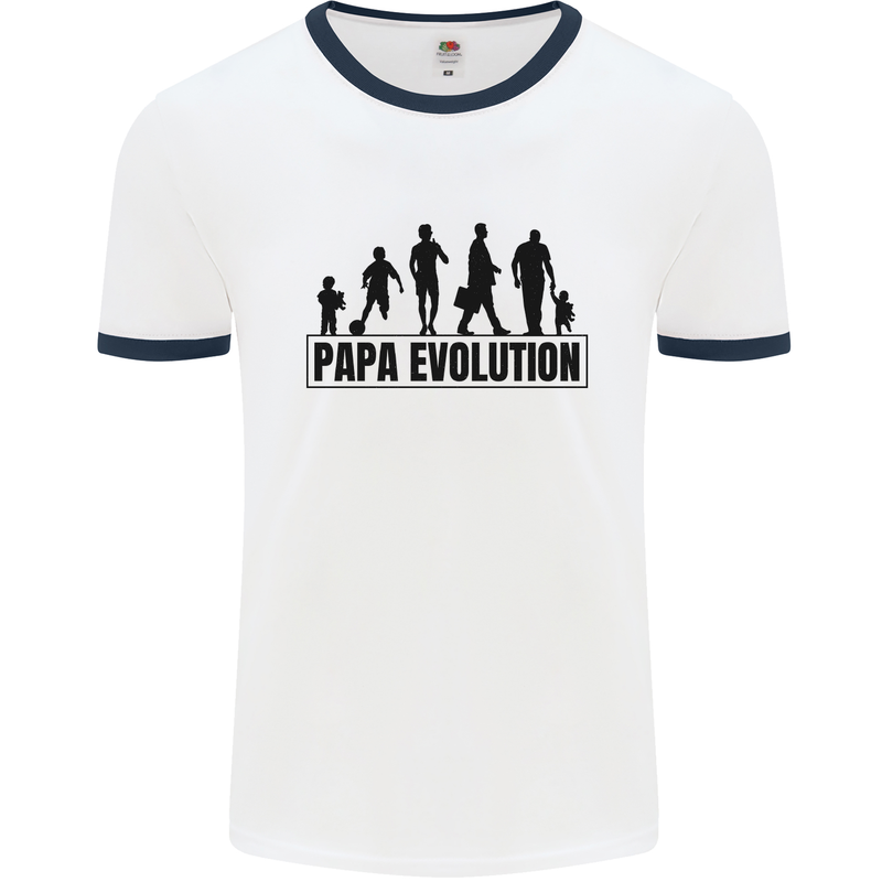 Papa Evolution Fathers Day Mens White Ringer T-Shirt White/Navy Blue