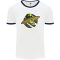 A Funny Alien Stuck in a UFO Flying Saucer Mens White Ringer T-Shirt White/Navy Blue