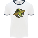 A Funny Alien Stuck in a UFO Flying Saucer Mens White Ringer T-Shirt White/Navy Blue