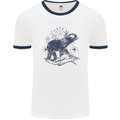 Sacral Style Elephant Meditation Tattoo Art Mens White Ringer T-Shirt White/Navy Blue