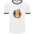 The French Tricolour Flag Fire France Mens White Ringer T-Shirt White/Navy Blue