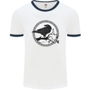 Viking Crow Celtic Norse Valhalla Odin Thor Mens White Ringer T-Shirt White/Navy Blue