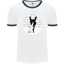Funny Rock n Roll Salute Rabbit Silhouette Mens White Ringer T-Shirt White/Navy Blue