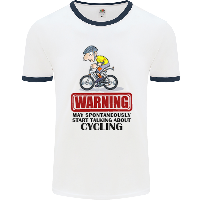 May Start Talking About Cycling Cyclist Mens White Ringer T-Shirt White/Navy Blue