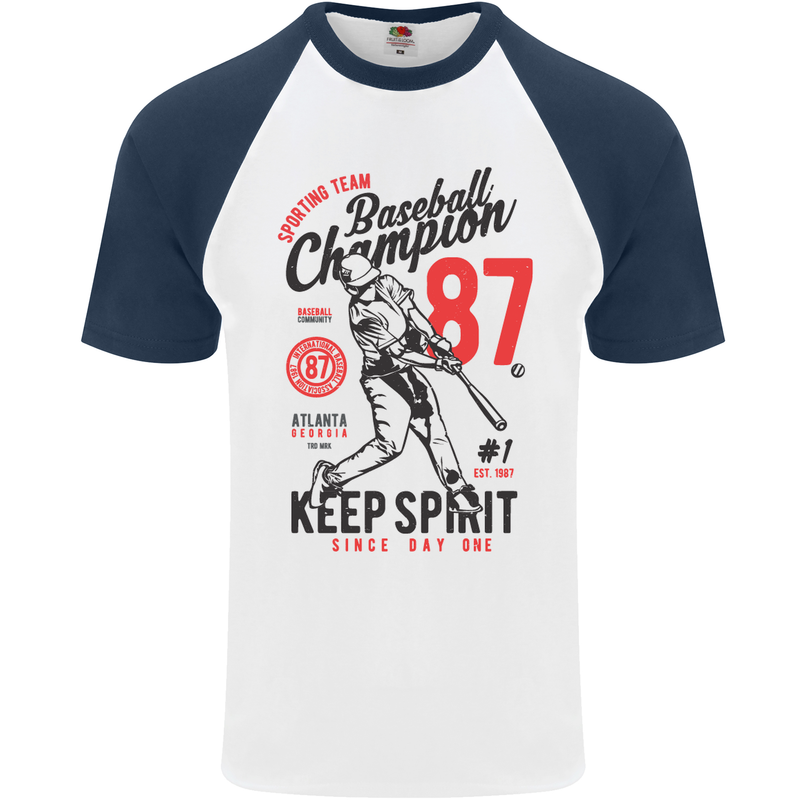 Baseball Champion Player Mens S/S Baseball T-Shirt White/Navy Blue