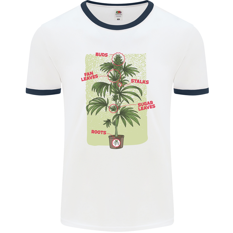 Weed Plant Cannabis Bud Drugs Marijuana Mens White Ringer T-Shirt White/Navy Blue