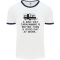 A Bad Day Caravanning Caravan Funny Mens White Ringer T-Shirt White/Navy Blue