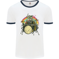 Zombie Cat Drummer Mens White Ringer T-Shirt White/Navy Blue