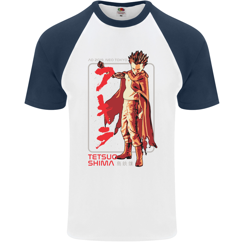 Tetsuo Shima Japanese Anime Mens S/S Baseball T-Shirt White/Navy Blue