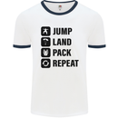 Skydiving Jump Land Pack Funny Skydiver Mens White Ringer T-Shirt White/Navy Blue