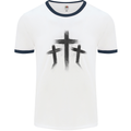 Three Grunge Crosses Gothic Mens Ringer T-Shirt White/Navy Blue