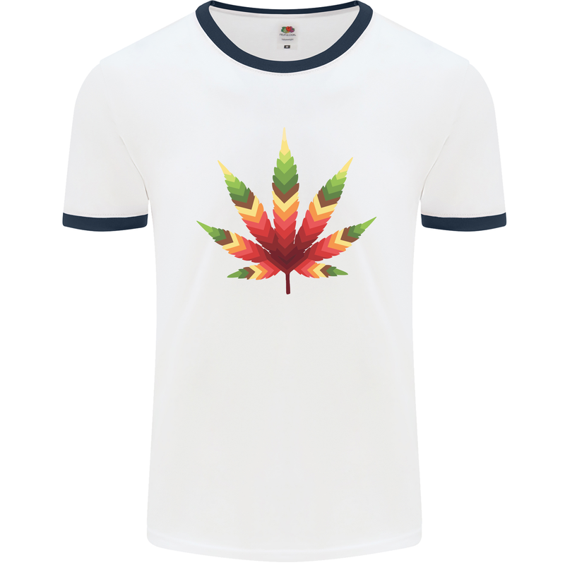 Cannabis Leaf Weed Drugs Marijuana Weed Mens White Ringer T-Shirt White/Navy Blue