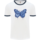 Dripping Blue Butterfly Rhopalocera Mens White Ringer T-Shirt White/Navy Blue