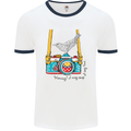 Camera With a Bird Photographer Photography Mens White Ringer T-Shirt White/Navy Blue