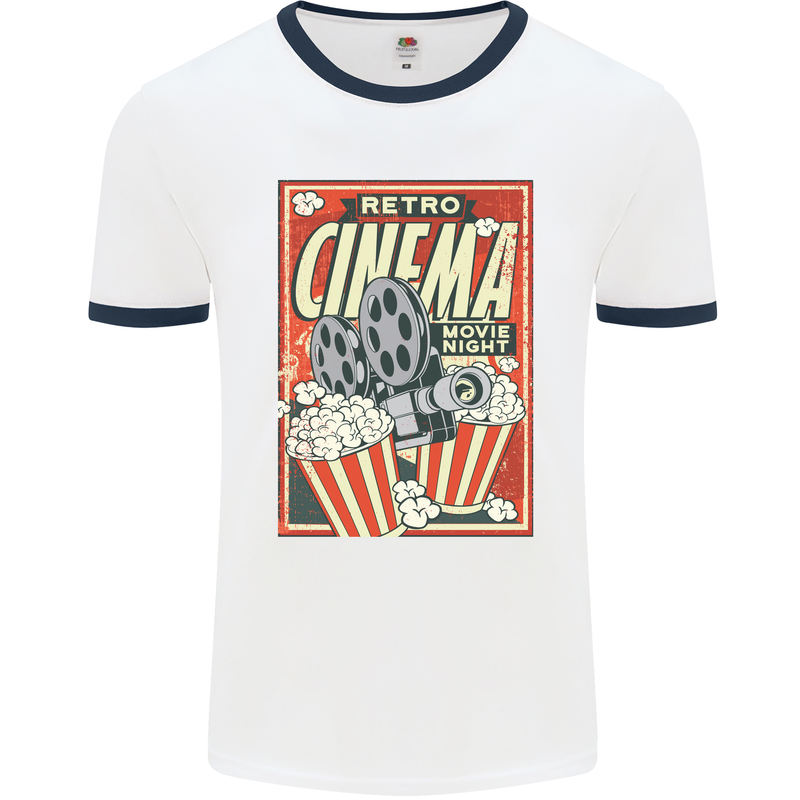 Retro Cinema Movie Night Films & TV Mens White Ringer T-Shirt White/Navy Blue