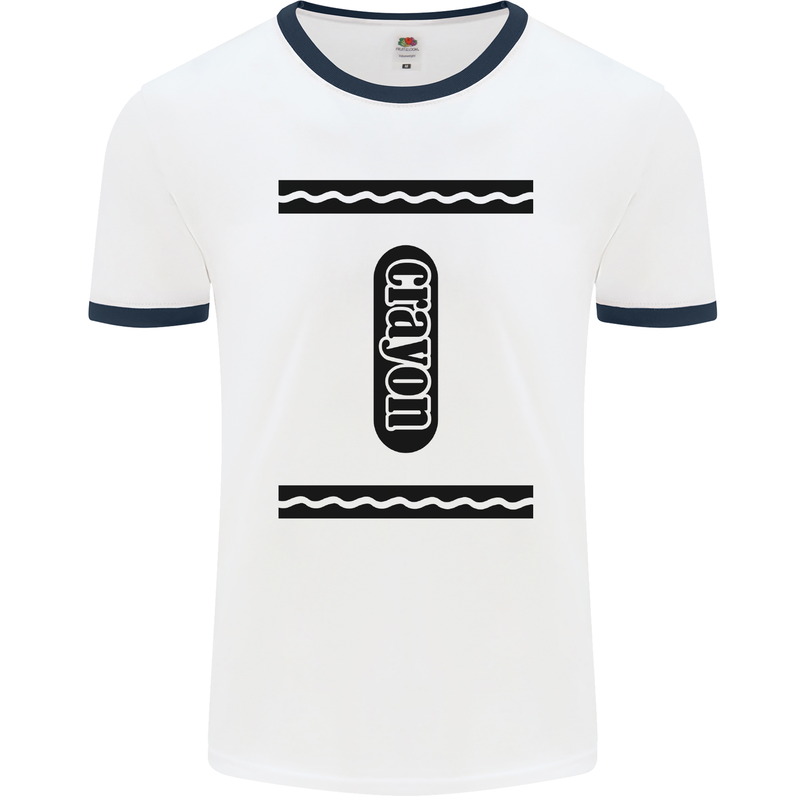 Crayon Fancy Dress Outfit Costume Funny Mens White Ringer T-Shirt White/Navy Blue