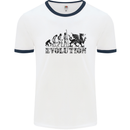 Evolution of Welsh Rugby Player Union Funny Mens White Ringer T-Shirt White/Navy Blue
