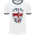 The Union Jack Flag Ripped Muscles Mens White Ringer T-Shirt White/Navy Blue