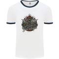 American Custom Garage Biker Motorcycle Mens White Ringer T-Shirt White/Navy Blue