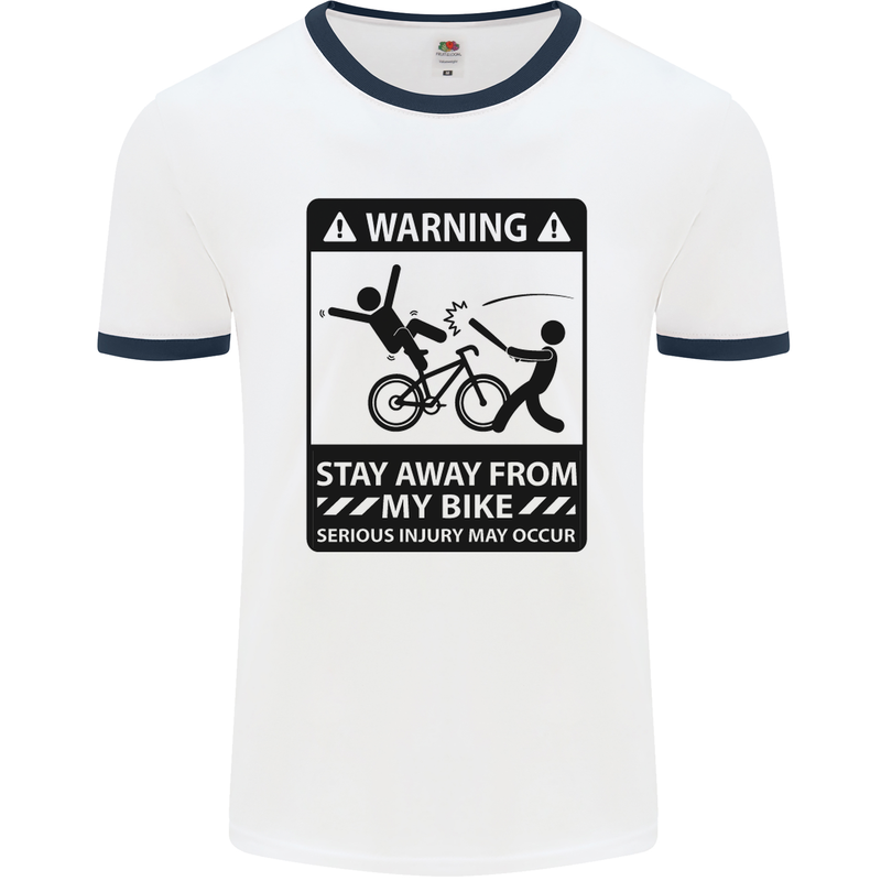 Stay Away From My Bike Cycling Cyclist Mens White Ringer T-Shirt White/Navy Blue