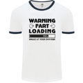 Warning Fart Loading Funny Farting Rude Mens White Ringer T-Shirt White/Navy Blue